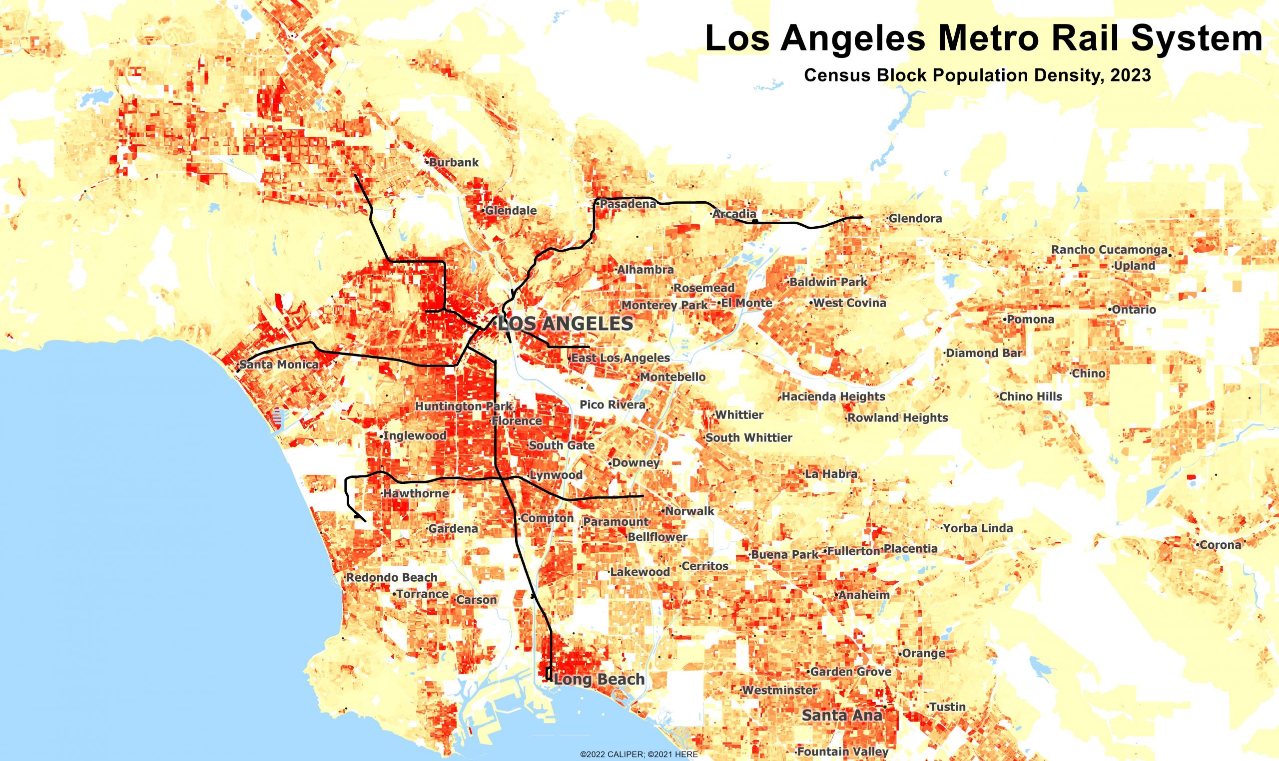 Los Angeles Metro Map with Density Scale